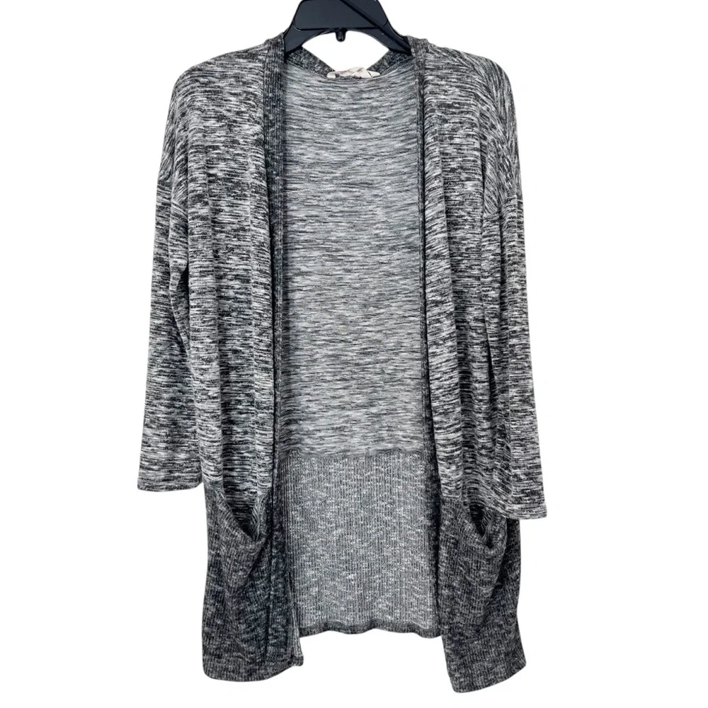 Soft Surroundings Marled Open Front Cardigan Sweater Top Pockets Small Gray